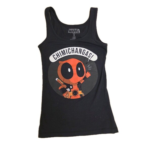 Marvel Tops - Marvel Deadpool Chimichanga Womens Tank Top Size Small Black Sleeveless Shirt